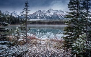 Обои природа, скалы, Канада, горы, отражение, Perry Hoag, озеро, зима, Герберт