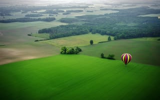 Картинка поле, деревья, воздушный шар, вид сверху, пейзаж