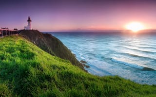 Картинка природа, Byron Bay, высота, маяк, пейзаж, закат, море, Австралия, Australia