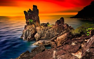 Картинка море, скалы, закат, горизонт, Таиланд, пейзаж, природа