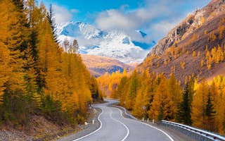 Картинка природа, горы, дорога, Алтай, Осень