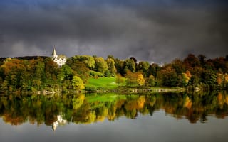 Картинка Норвегия, Природа, Берген, Лес, Осень, Gamlehaugen, Залив