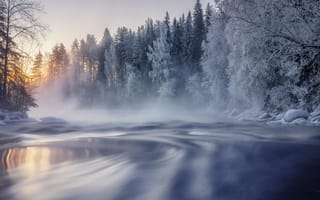Картинка зима, река, иней