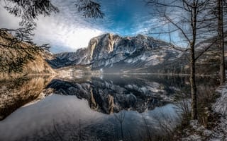 Картинка Горы, Озеро, Австрия, Styria, Природа, Деревья, Пейзаж, Отражение, Altaussee