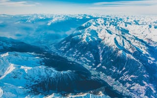 Картинка горы, пейзаж, вид с воздуха, снег