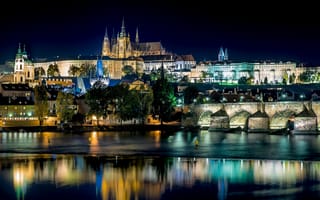 Картинка город, Прага, река, мосты, Чехия