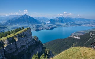 Картинка Швейцария, Природа, Скала, Озеро, Mount Niederhorn, Lake Thun, Пейзаж, Горы