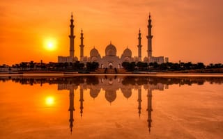 Картинка мечеть, закат, отражение