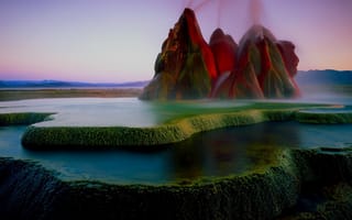Картинка mountains, nature, sky, USA, Fly Geyser, landscape, water, Nevada