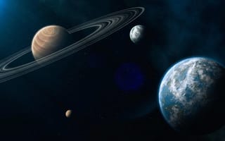 Картинка спутник, вселенная, кольца, планета