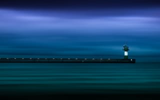 Картинка маяк, пирс, минимализм, океан, море