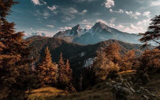 Картинка природа, Berchtesgaden, Берхтесгаден, пейзаж, горы, леса, осень, Вацманн, Бавария, Германия, Альпы