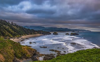 Картинка пейзаж, United States, тучи, побережье, природа, Oregon, Cannon Beach, океан, США