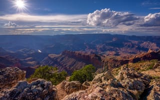 Картинка Гранд-Каньон, Небо, Солнце, Arizona, Облака, Каньон, Природа