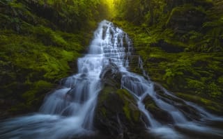 Картинка waterfall, mountains, rocks, Washington State, forest, green trees
