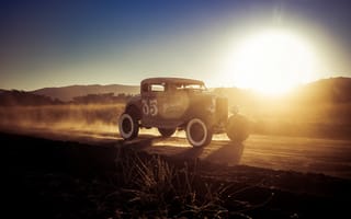 Обои hot rod, 1927, sunset, american cars, fog, Ford Model A, evening, retro