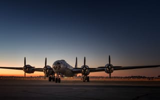 Картинка b-29, утро, аэродром, самолет