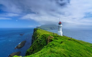 Картинка Дания, Islands, Остров, Скала, Holmur Lighthouse, Mykines, Океан, Маяк, Faroe, Природа
