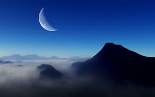 Картинка Blue, Moon, Morning, Nature