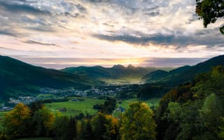 Картинка Швейцария, Озеро, Природа, Arth-Goldau, Альпы, Горы, Долина, Деревья, Небо, Lake Lauerz