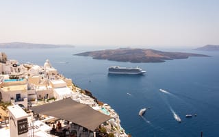 Картинка Греция, Остров, Сверху, Круизный лайнер, Море, Aegean sea, Природа, Santorini