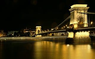 Картинка Chain Bridge, landmark, Hungary, night, Danube River, river, Budapest, Budapest cityscape
