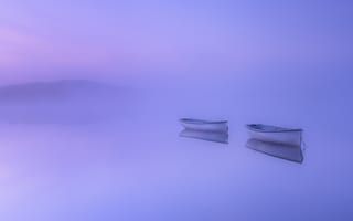 Картинка лодки, утро, туман