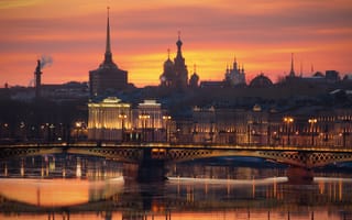 Картинка санкт-петербург, мосты, реки, закат
