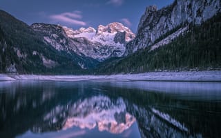 Картинка озеро, лес, горы, отражение