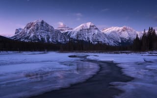 Картинка ночь, озеро, горы, лёд