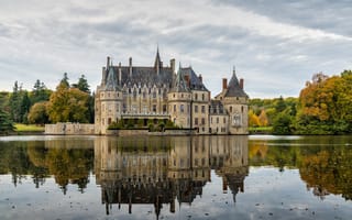 Картинка замок, парк, пруд, отражение