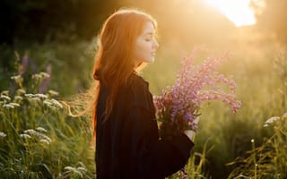 Картинка лето, девушка, Саша Елян, красиво, цветы, фотограф