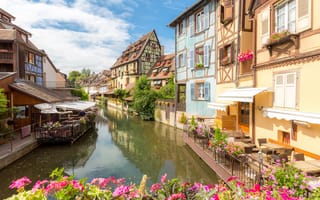 Картинка Франция, Alsace, Colmar, Водный канал, Дома, Город