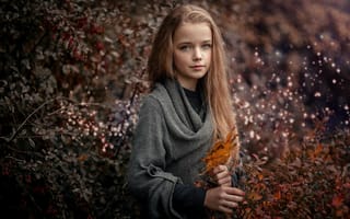 Картинка девочка, листья, портрет, осень