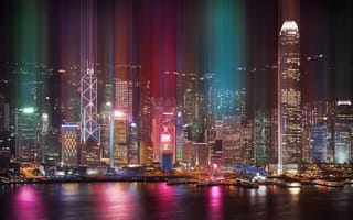Картинка Hong Kong, огни, небоскрёбы, ночь, город, City