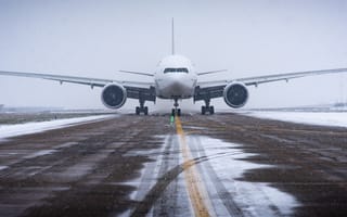 Картинка самолет, взлетная полоса, снег, зима, boeing