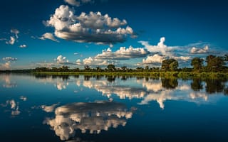 Картинка небо, отражение, облака, река