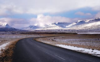 Обои горы, дорога, снег