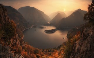 Картинка осень, Краси Матаров, природа, леса, горы, пейзаж, озеро, туман