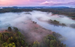 Картинка река, туман, Карелия, лес, красиво