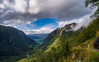 Картинка Норвегия, Природа, Folgefonna, Долина, Облака, National Park, Горы