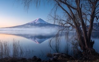Картинка Japan, пейзаж, закат, отражение
