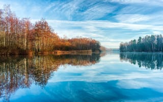 Картинка озеро, природа, деревья, пейзаж, лес, небо, отражение, осень