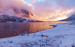 Картинка зима, озеро, горы
