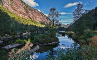 Картинка Норвегия, Природа, Скала, Деревья, Река, Modalen, Горы