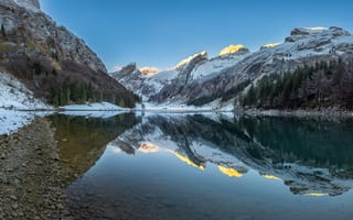 Картинка Швейцария, Альпы, Seealpsee, Горы, Снег, Озеро, Природа