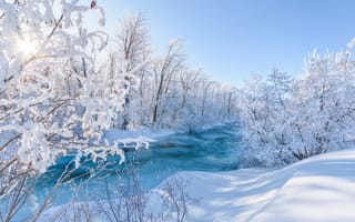 Картинка зима, река, снег