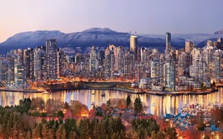 Картинка Vancouver, Cityscape, Modern Architecture, Mountain, River, Canada
