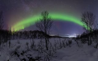 Картинка зима, река, Андрей Олонцев, ночью, северное сияние, фотограф