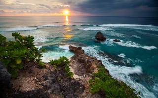 Картинка Индонезия, Побережье, Волны, закаты, Природа, Горизонт
